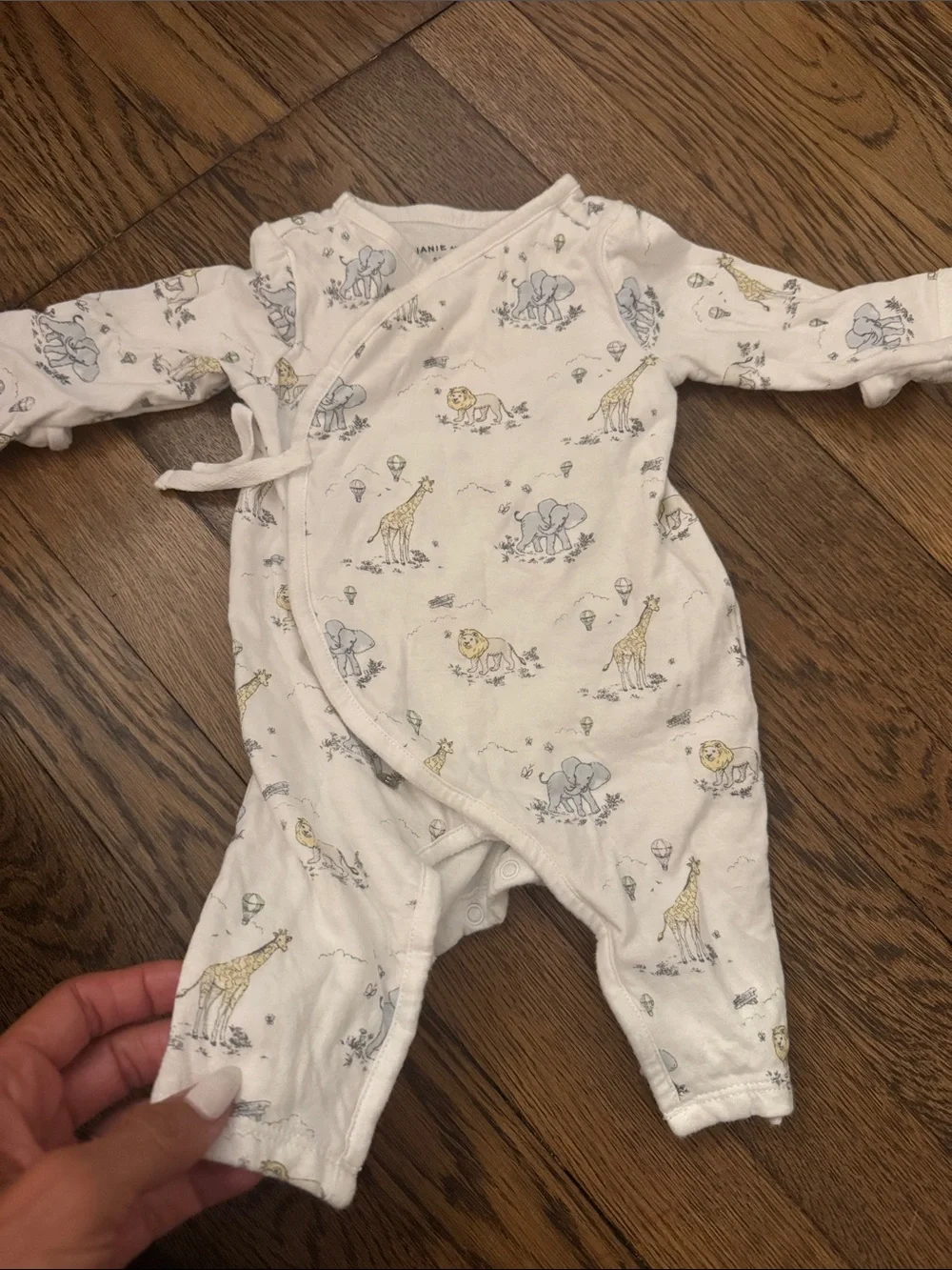 Janie and Jack Safari Kimono Pajama with Giraffe Elephant & Lion Print 0-3 month